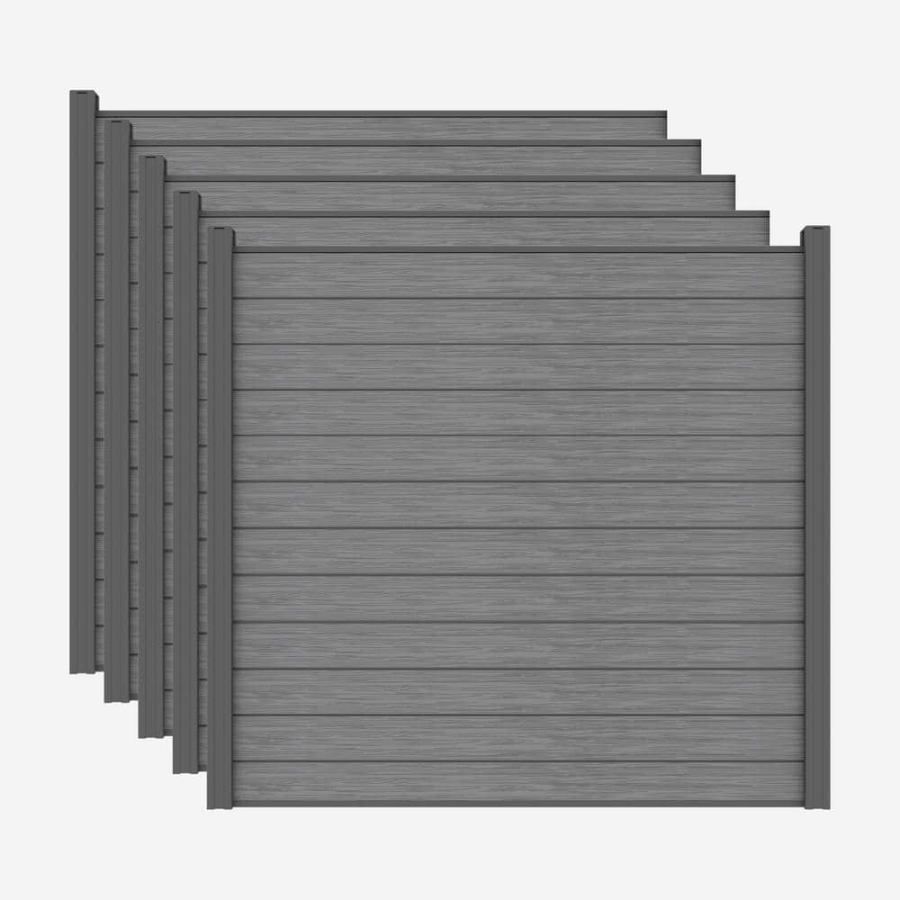 LH EP Complete Kit 6 ft. x 6 ft. Embossed Gray WPC Composite Fence Panel with Pronged Holders and Post Kits (5-set)