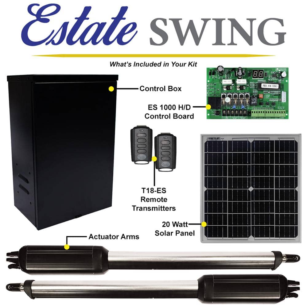 Estate Swing Dual Swing Automatic Gate Opener Kit with 20-Watt Solar Panel E-S 1000D/20-Watt