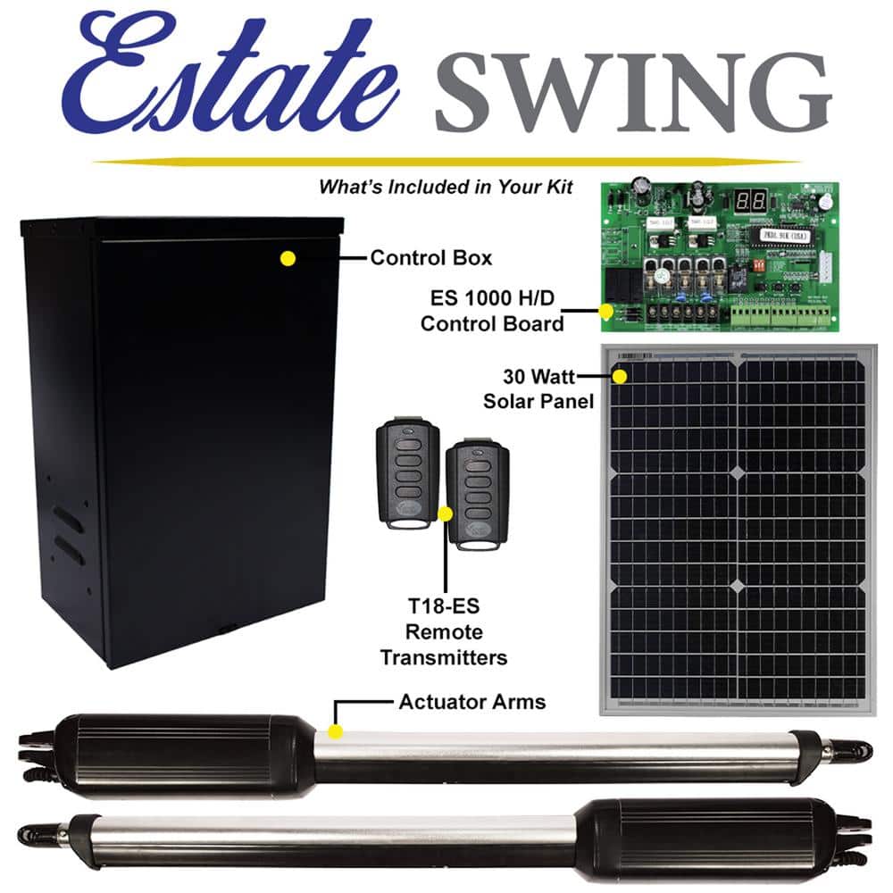 Estate Swing Dual Swing Automatic Gate Opener Kit with 30-Watt Solar Panel E-S 1000D/30W