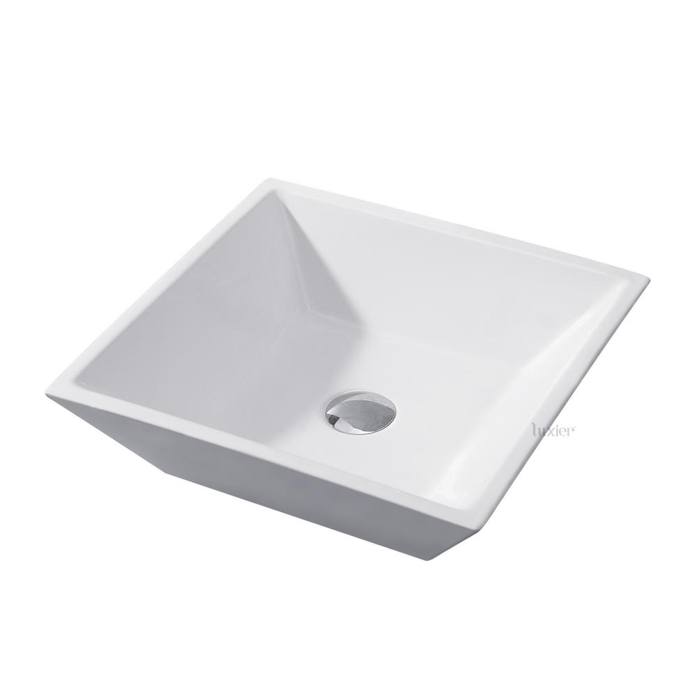 LUXIER Flat Square Bathroom Ceramic Vessel Sink Art Basin in White
