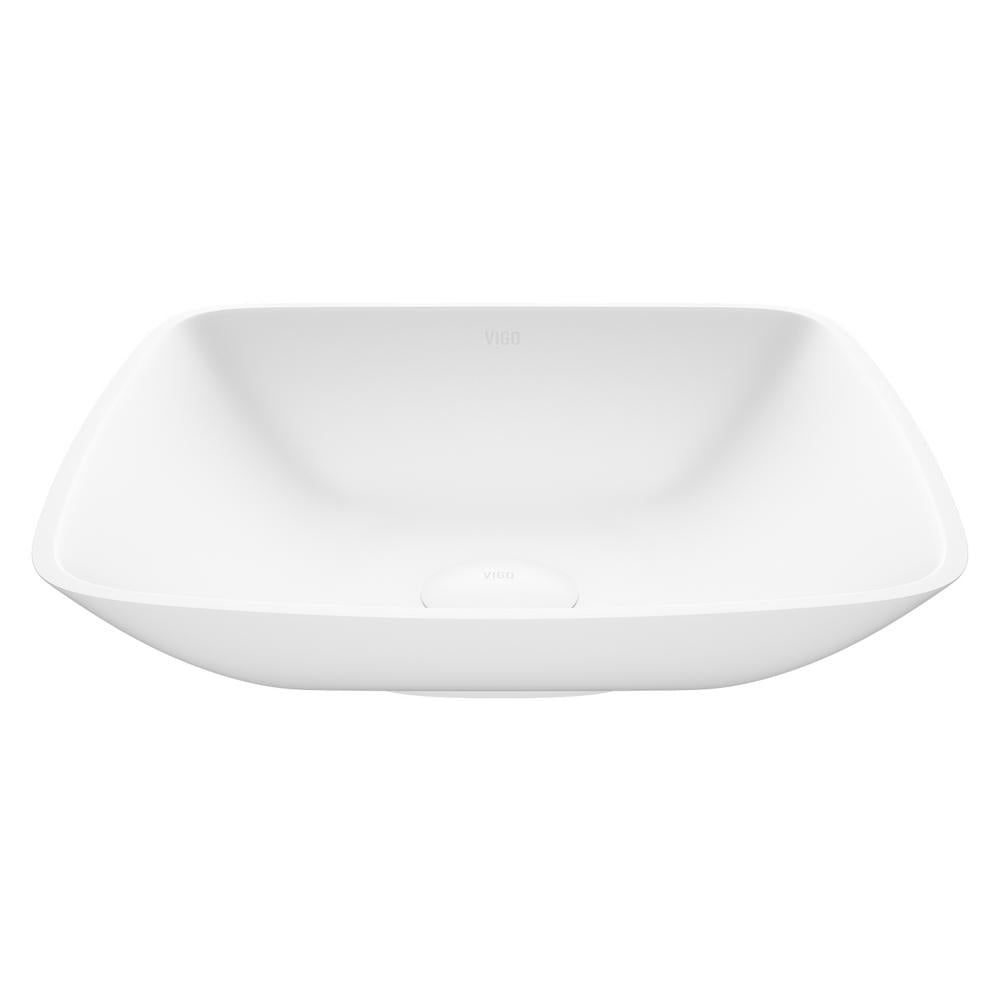 VIGO Hyacinth Handmade Countertop White Matte Stone Square Vessel Bathroom Sink in Matte White
