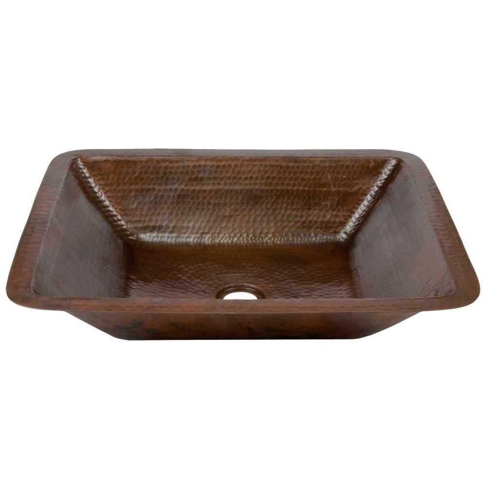 Premier Copper Products Under-Counter Rectangle Hammered Copper Bathroom Sink in Oil Rubbed Bronze
