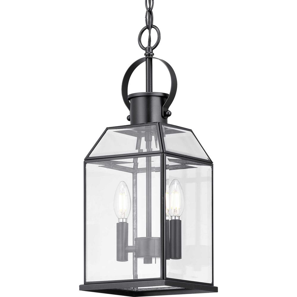 Canton Heights 2-Light Matte Black Outdoor Pendant Light with Clear Beveled Glass