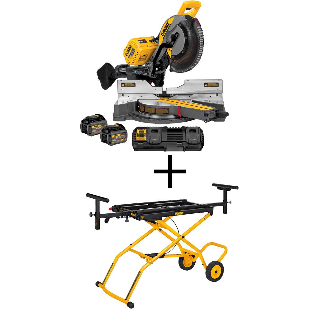 FLEXVOLT 120-Volt MAX Lithium-Ion Cordless Brushless 12 in. Sliding Miter Saw, Batteries and Bonus Stand