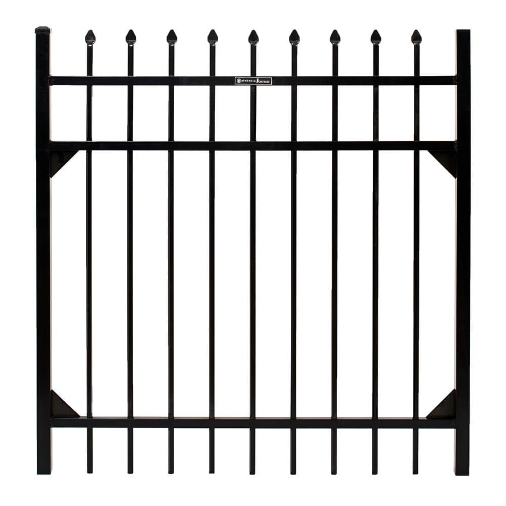 FORTRESS Athens 4 ft. W x 4 ft. H Gloss Black Aluminum Pressed Spear Design Fence Gate