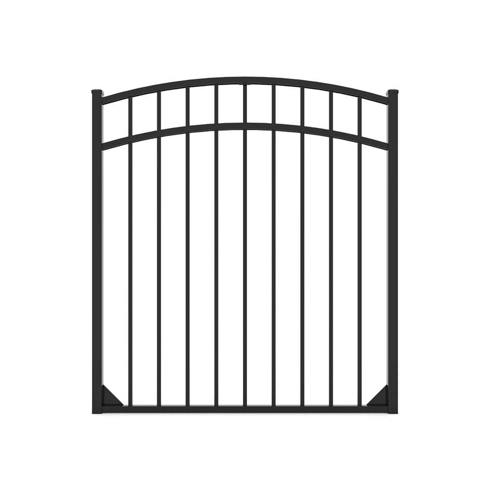 FORTRESS Athens 4 ft. H x 4 ft. W Gloss Black Aluminum Fence Arched Walk Gate