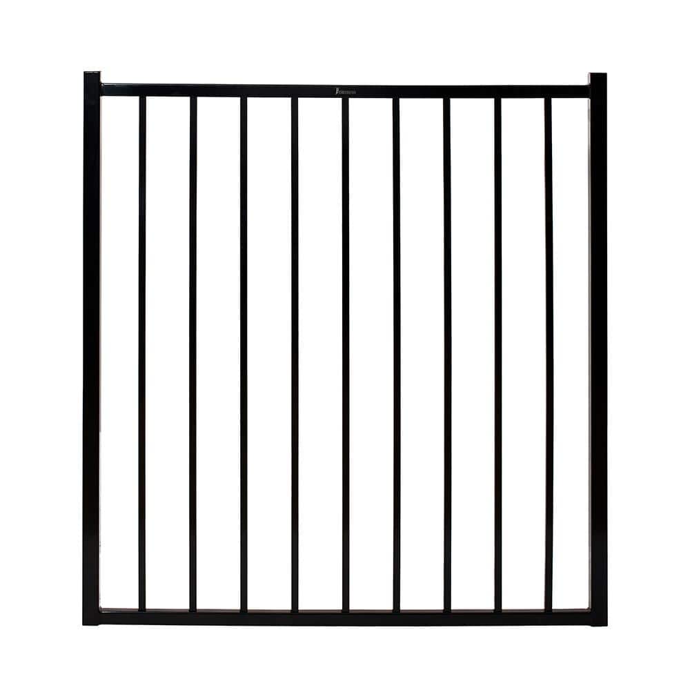 FORTRESS Versai 4 ft. W x 4 ft. H Gloss Black Steel Flat Top and Bottom Design Fence Gate