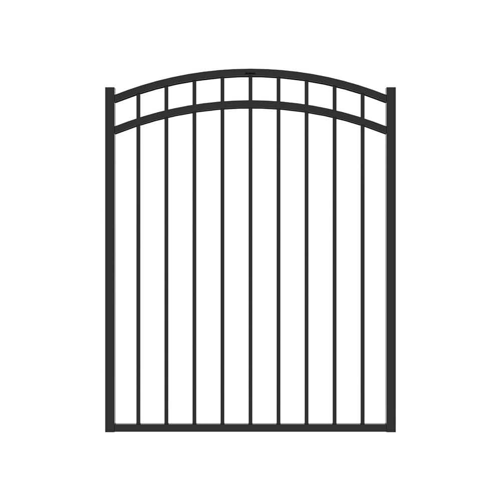FORTRESS Versai 4 ft. W x 4.5 ft. H Gloss Black Steel Metal Fence Arched Walk Gate