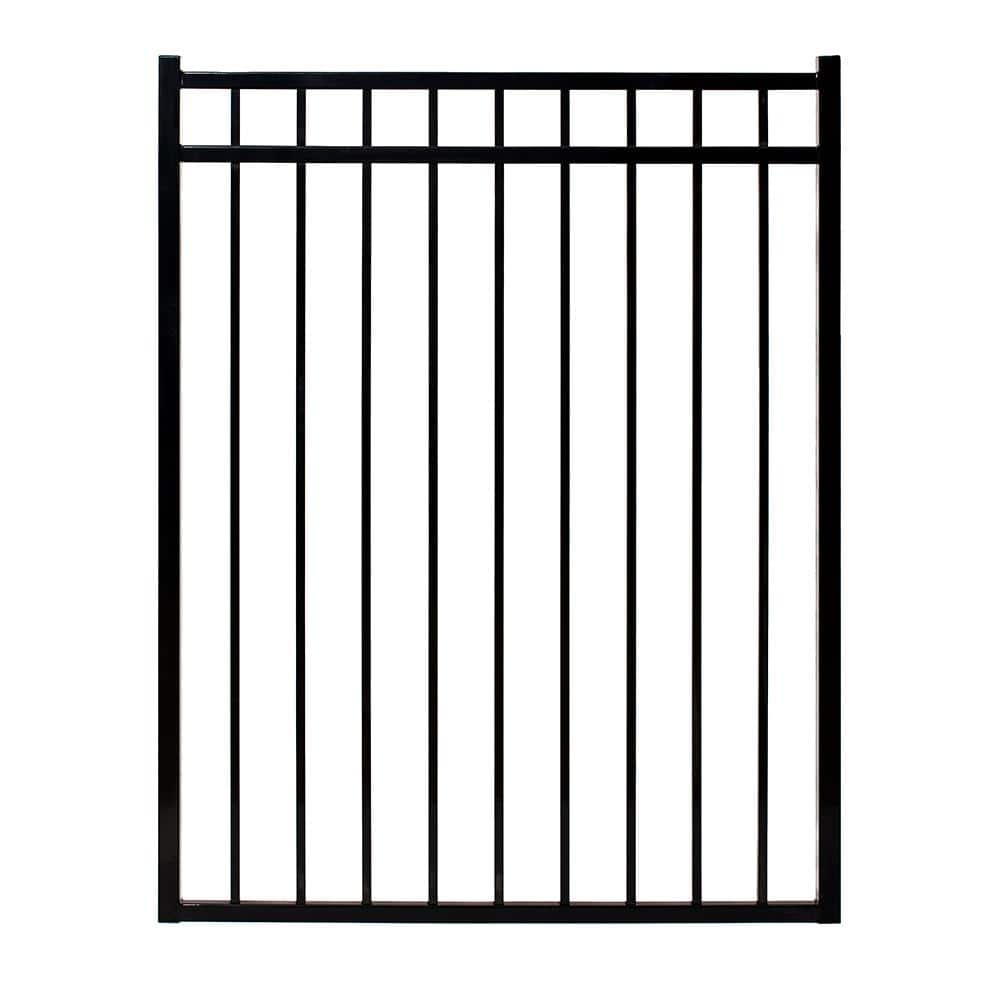 FORTRESS Versai Flat Top Design 5 ft. W x 4.5 ft. H Gloss Black Steel Fence Gate for Pool Application