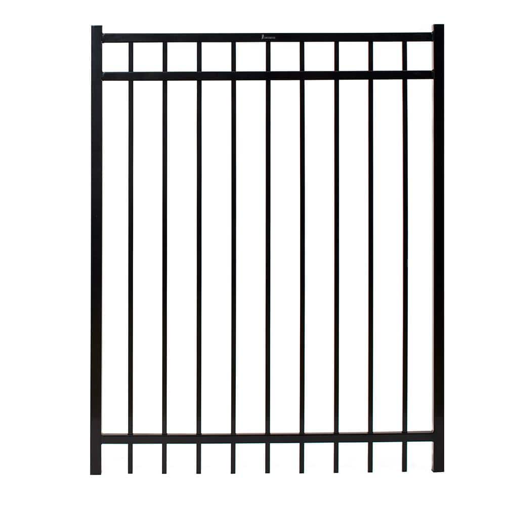 FORTRESS Versai 4 ft. W x 5 ft. H Gloss Black Steel Flat Top Design Fence Gate