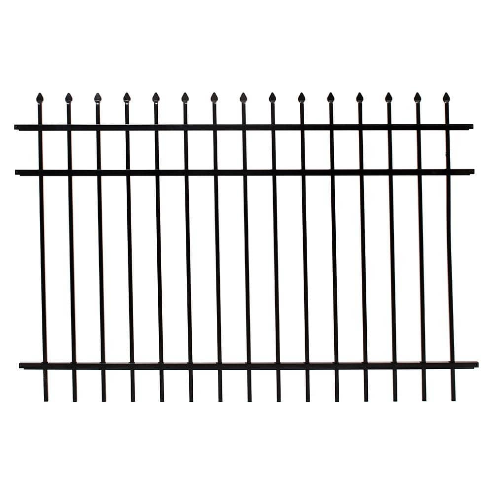 FORTRESS 4 ft. H x 6 ft. W Athens Pressed Spear Design Gloss Black Aluminum Fence Panel