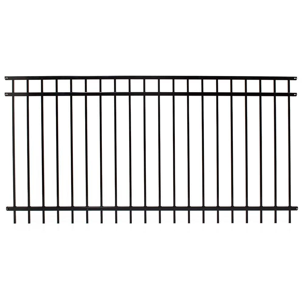 FORTRESS Versai 4 ft. H x 7.5 ft. W Gloss Black Steel Flat Top Design Fence Panel