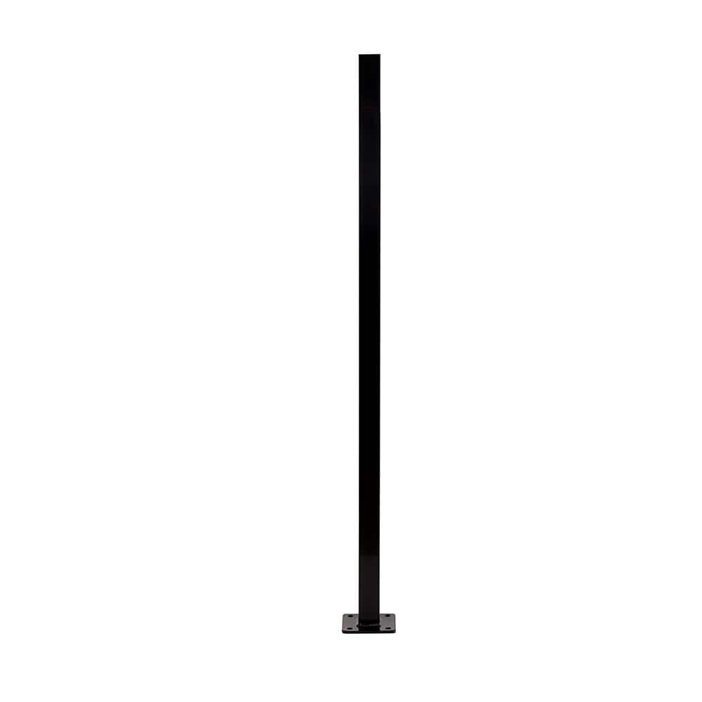 FORTRESS Versai 2 in. x 2 in. x 4 ft. Gloss Black Steel Fence Post with 5 in. Base Plate
