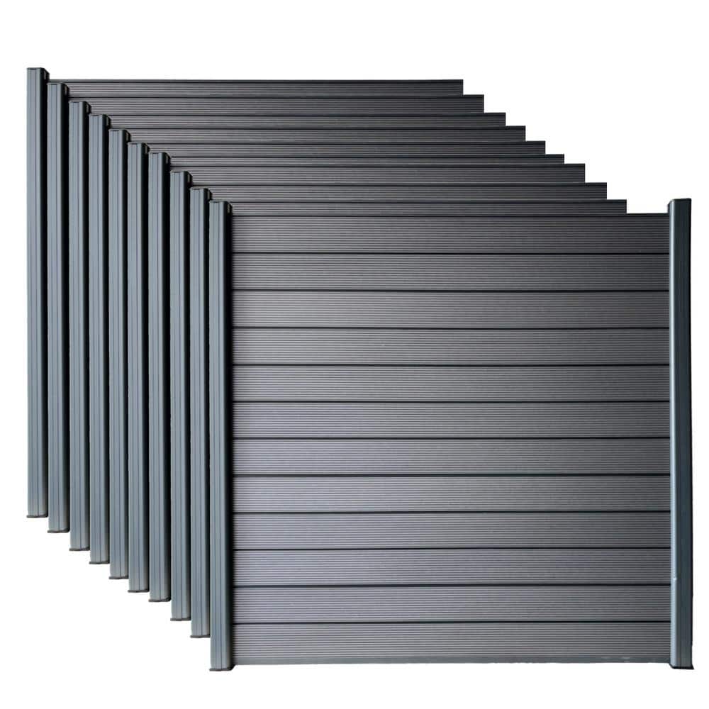 LH EP Complete Kit 6 ft. x 6 ft. Gray WPC Composite Fence Panel w/Pronged Holders and Post Kits (10 set)
