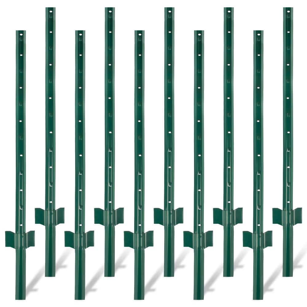 Angel Sar 3 ft. Heavy Duty Metal Fence Posts, Steel Fence U-Post for Wire Fence Corner Anchor Poultry Farm (10-Pack)