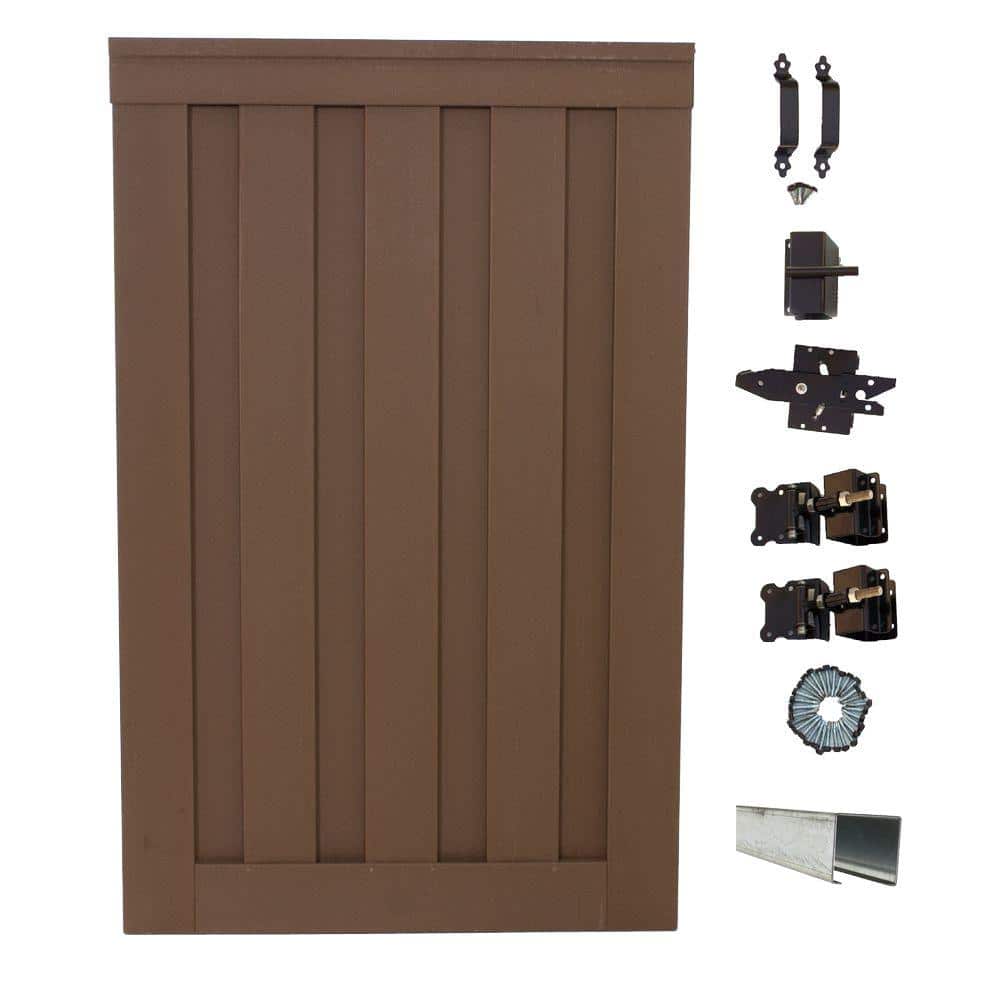 Trex Seclusions 4 ft. x 6 ft. Saddle Brown Wood-Plastic Composite Privacy Fence Single Gate with Hardware