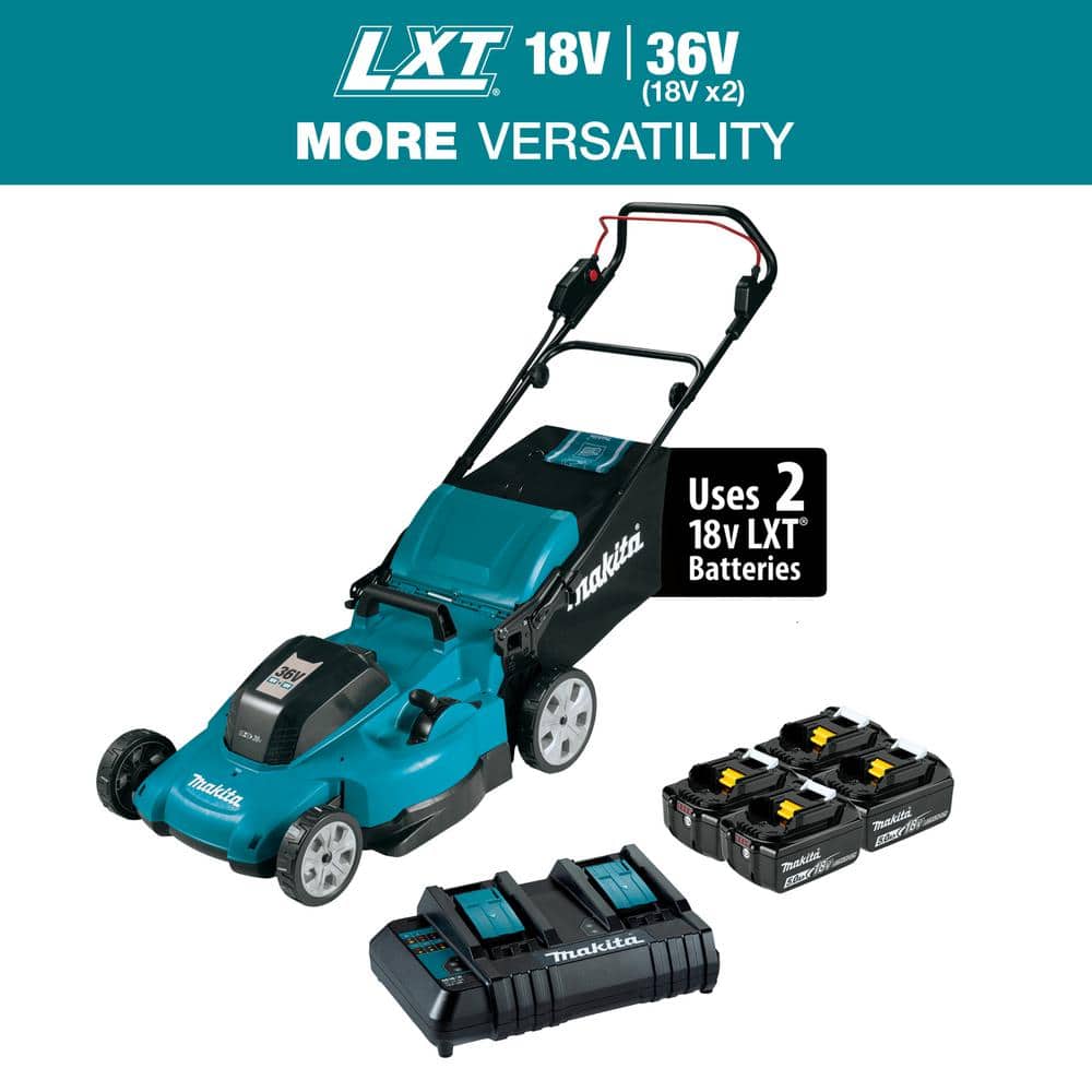 Makita 18V X2 (36V) LXT Lithium-Ion Cordless 21 in. Walk Behind Lawn Mower Kit w/4 batteries (5.0Ah)