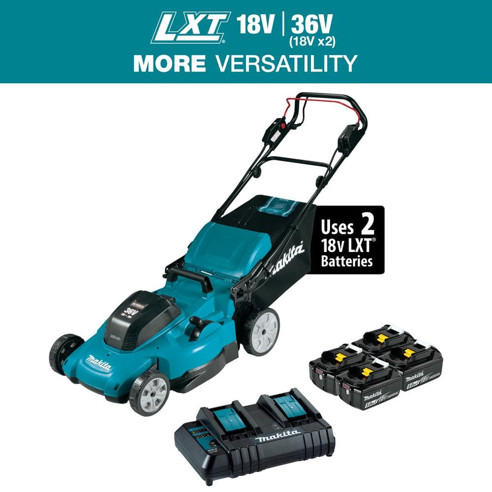 Makita 18V X2 (36V) LXT Lithium-Ion Cordless 21 in. Walk Behind Self-Propelled Lawn Mower Kit w/4 Batteries (5.0Ah)