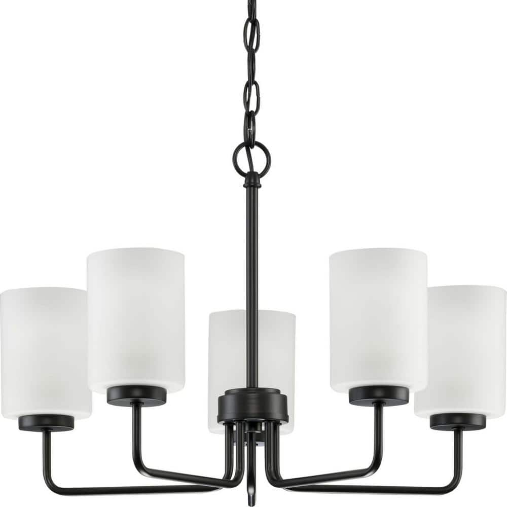 Progress Lighting Merry 5-Light Matte Black Etched Glass Transitional Chandelier Light
