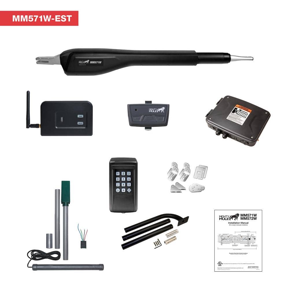Mighty Mule Heavy Duty Single Swing Smart Ready Gate Opener Estate Combo Kit Solar Capable