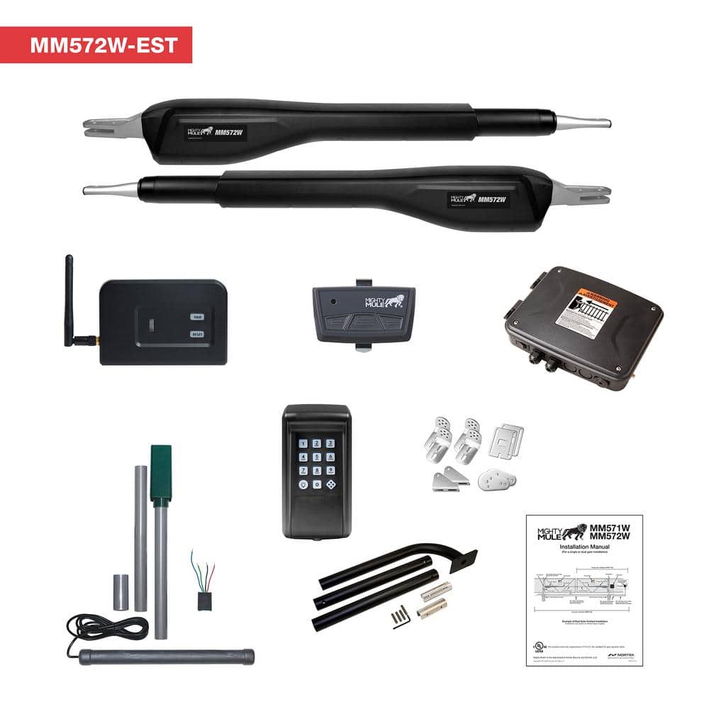Mighty Mule Heavy Duty Dual Swing Smart Ready Gate Opener Estate Combo Kit Solar Capable