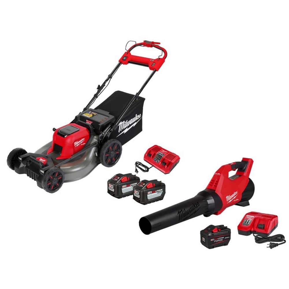 Milwaukee M18 FUEL 18V 21 in. Brushless Cordless Walk Behind Dual Battery Self-Propelled Mower w/ Blower, (3) Batteries, Charger