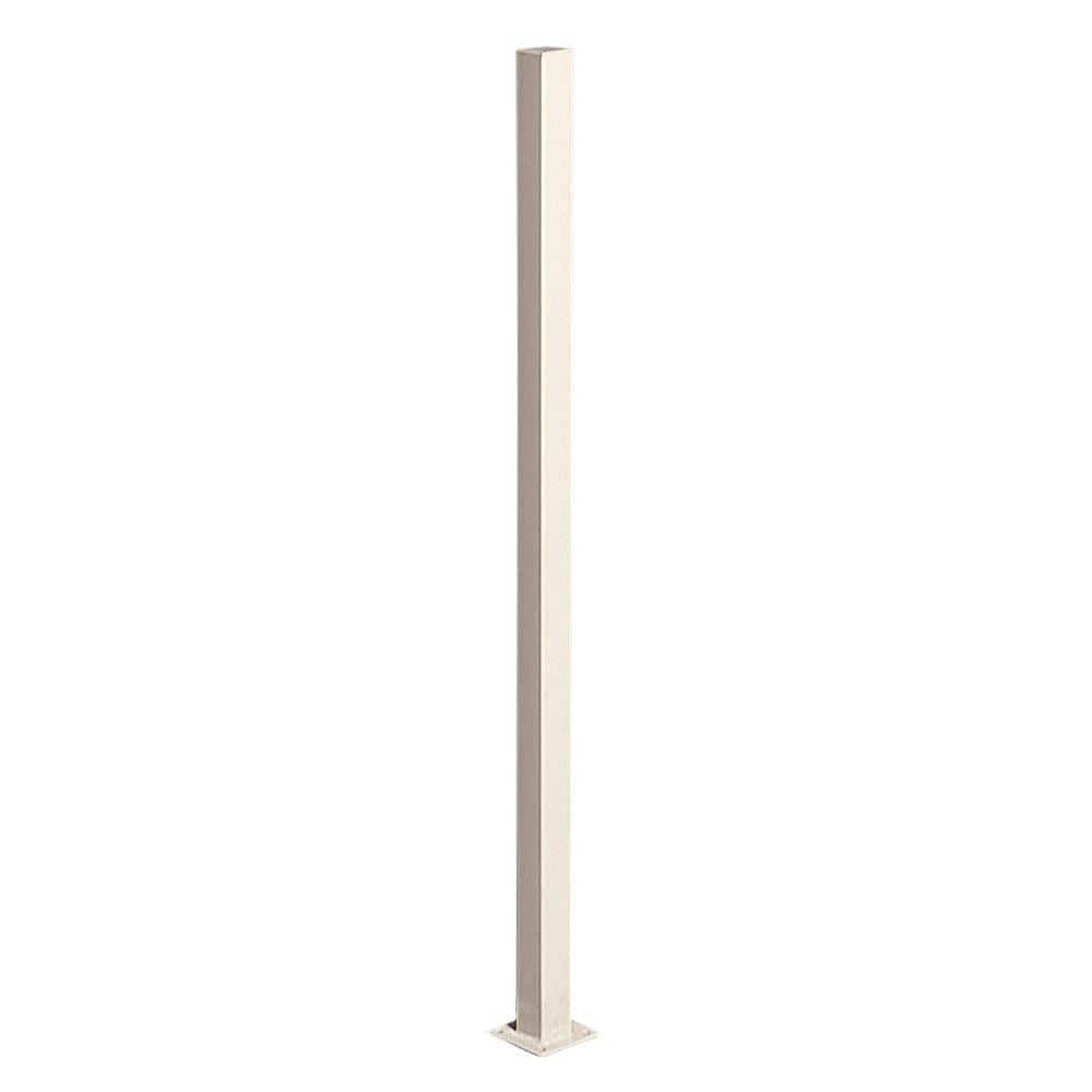 US Door and Fence 2 in. x 2 in. x 5 ft. Navajo White Metal Fence Post with Flange and Post Cap
