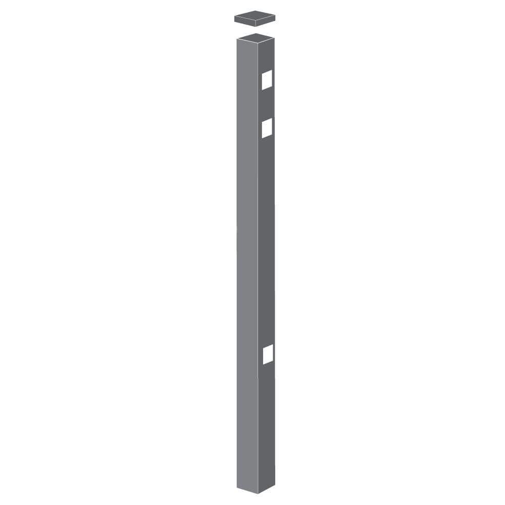 Barrette Outdoor Living Natural Reflections Standard-Duty 2 in. x 2 in. x 6-7/8 ft. Pewter Aluminum Fence End Post