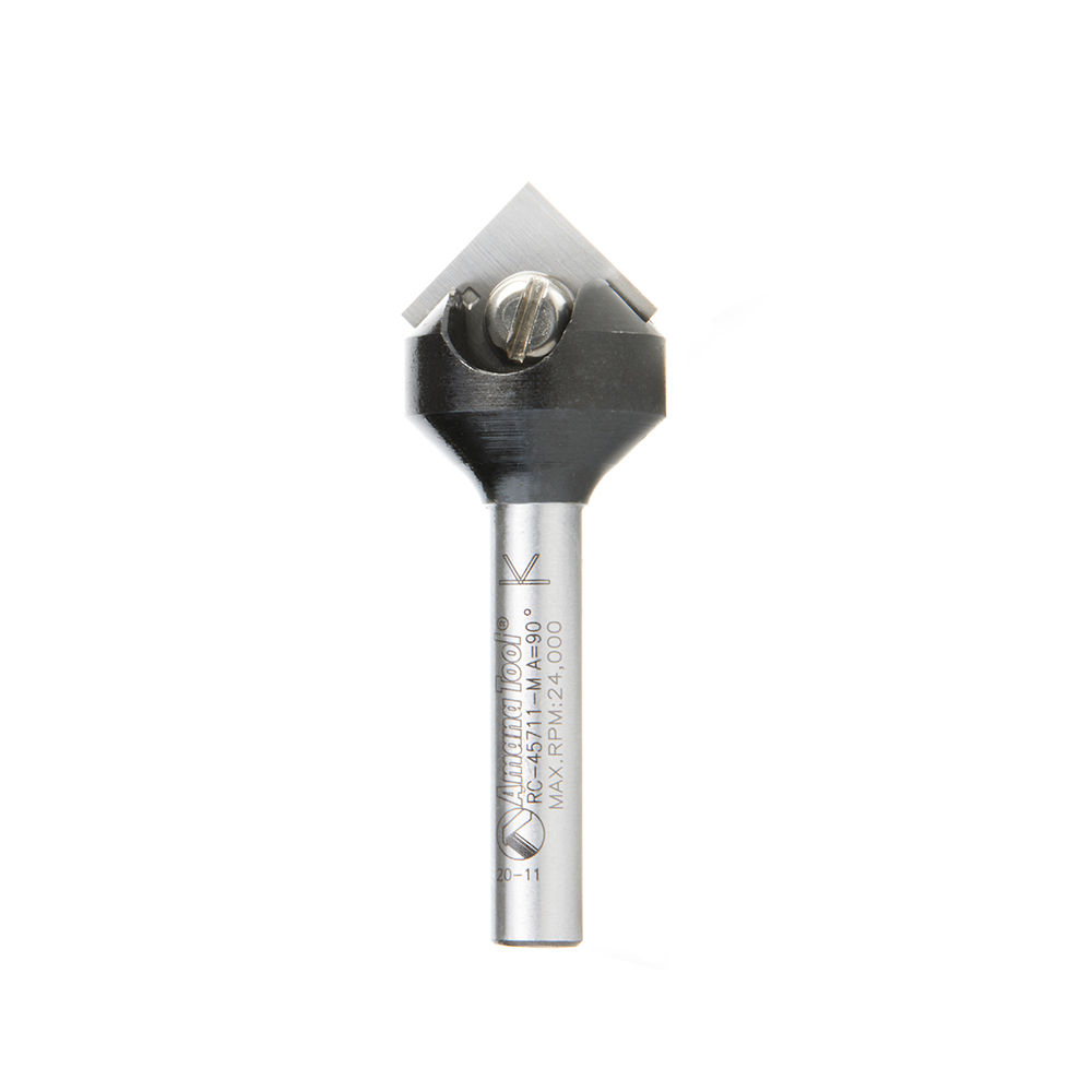 Amana RC-45711-M In-Tech Insert Carbide V Groove 90 Deg x 17.6mm Dia x 8.5mm x 6mm Shank Single Flute Router Bit