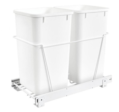 Rev-a-shelf Double 27 Qt. Pull-Out White Waste Containers with Full-Extension Slides RV-15PB-2 S