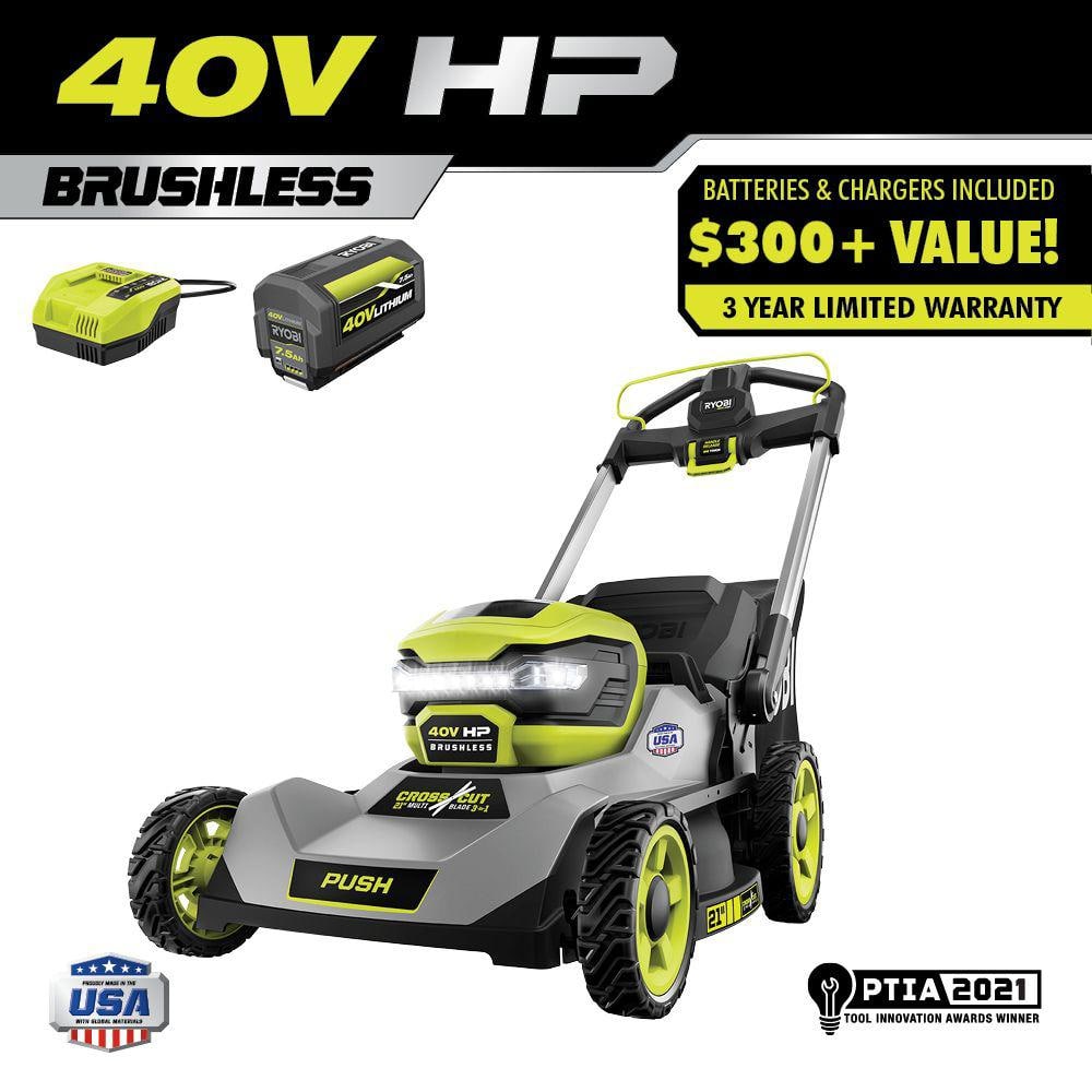 RYOBI 40V HP Brushless 21 in. Battery Walk Behind Multi-Blade Push Lawn Mower with 7.5 Ah Battery and Rapid Charger