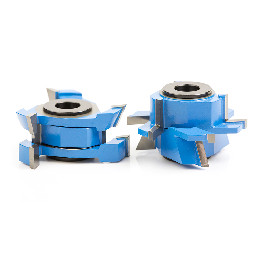 SC565 2-Piece Carbide Tipped 3-Wing Instile & Rail Adjustable Cabinet Door 22-1/2 Degree Bevel x 2-3/8 Dia x 1-1/16 to 1-21/64 x 1/2 & 3/4 Bore Set for 5/8 to 1-1/4 Material