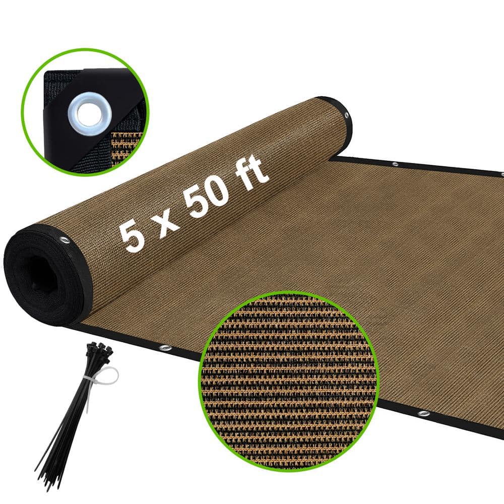 Shatex 5 x 50 ft. Privacy Fence Screen Heavy-Duty 90% Blockage Shade Cover Fencing Net for Wall Garden Gazebo Backyard Brown