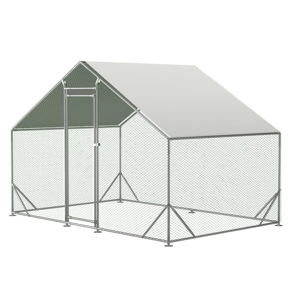 GOGEXX 10 ft. L x 6.6 ft. W Outdoor Large Metal Walk-In Chicken Coop Poultry Cages with Waterproof Anti-Ultraviolet Cover