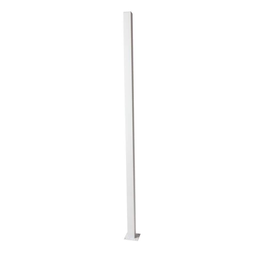 2 in. x 2 in. x 5 ft. White Metal Fence Post with Flange and Post Cap