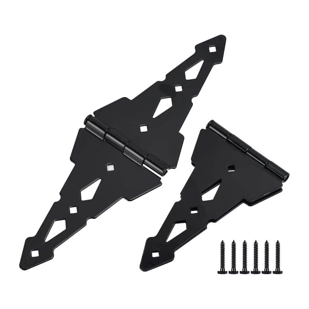 WINSOON 15.7 in. x 7 in. Black Heavy-Duty Decorative Fence Gate Hinge Tee Hinge