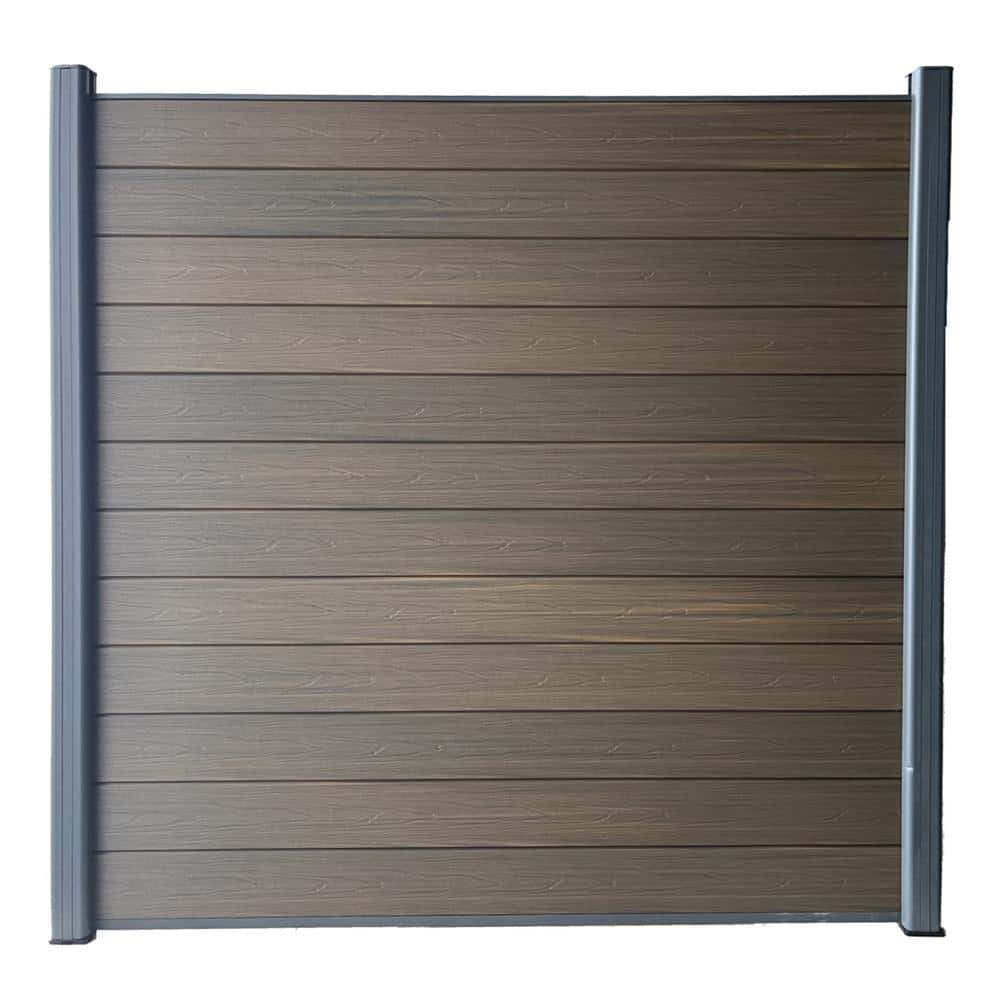 LH EP Complete Kit 6 ft. x 6 ft. Wood Grain Brown WPC Composite Fence Panel w/Bottom Squared Holders & Post Kits (1 set)
