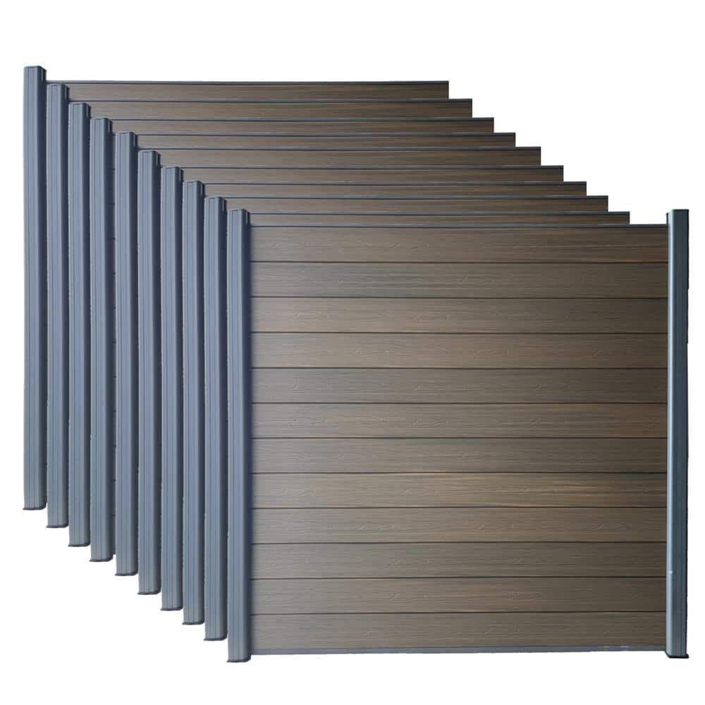 LH EP Complete Kit 6 ft. x 6 ft. Wood Grain Brown WPC Composite Fence Panel w/Pronged Holders and Post Kits (10 set)