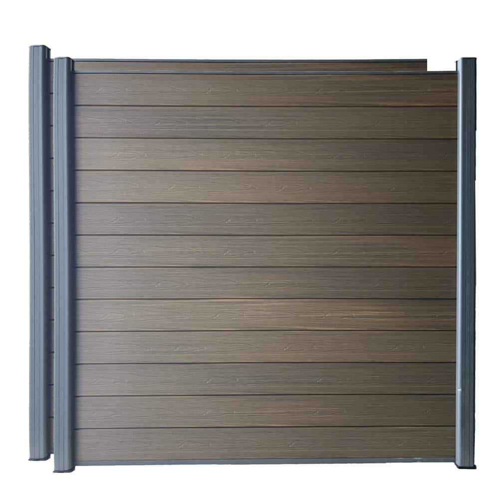 LH EP Complete Kit 6 ft. x 6 ft. Wood Grain Brown WPC Composite Fence Panel w/Bottom Squared Holders & Post Kits (2 set)