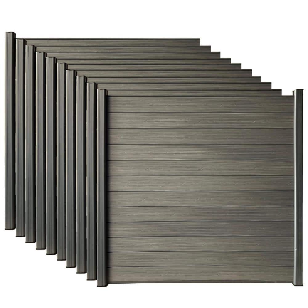 LH EP Complete Kit 6 ft. x 6 ft. Wood Grain Castle Gray WPC Composite Fence Panel w/Pronged Holders & Post Kits (10 set)