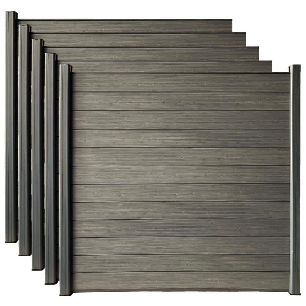 LH EP Complete Kit 6 ft. x 6 ft. Wood Grain Castle Gray WPC Composite Fence Panel w/Pronged Holders & Post Kits (5 set)