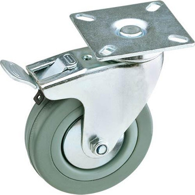 Woodstock Steelex 5" Gray Rubber Swivel Caster, Plate Mount with Double Lock D2600