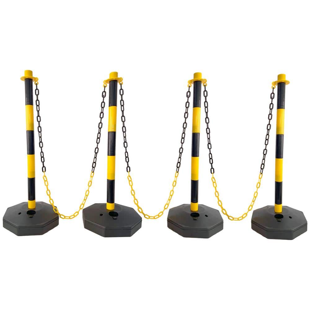 Tidoin 4-Pack Yellow 11.25 in. x 11.25 in. x 2.7 ft. Composite Fence Picket Post Cones with Fillable Base and 5 ft. Chain