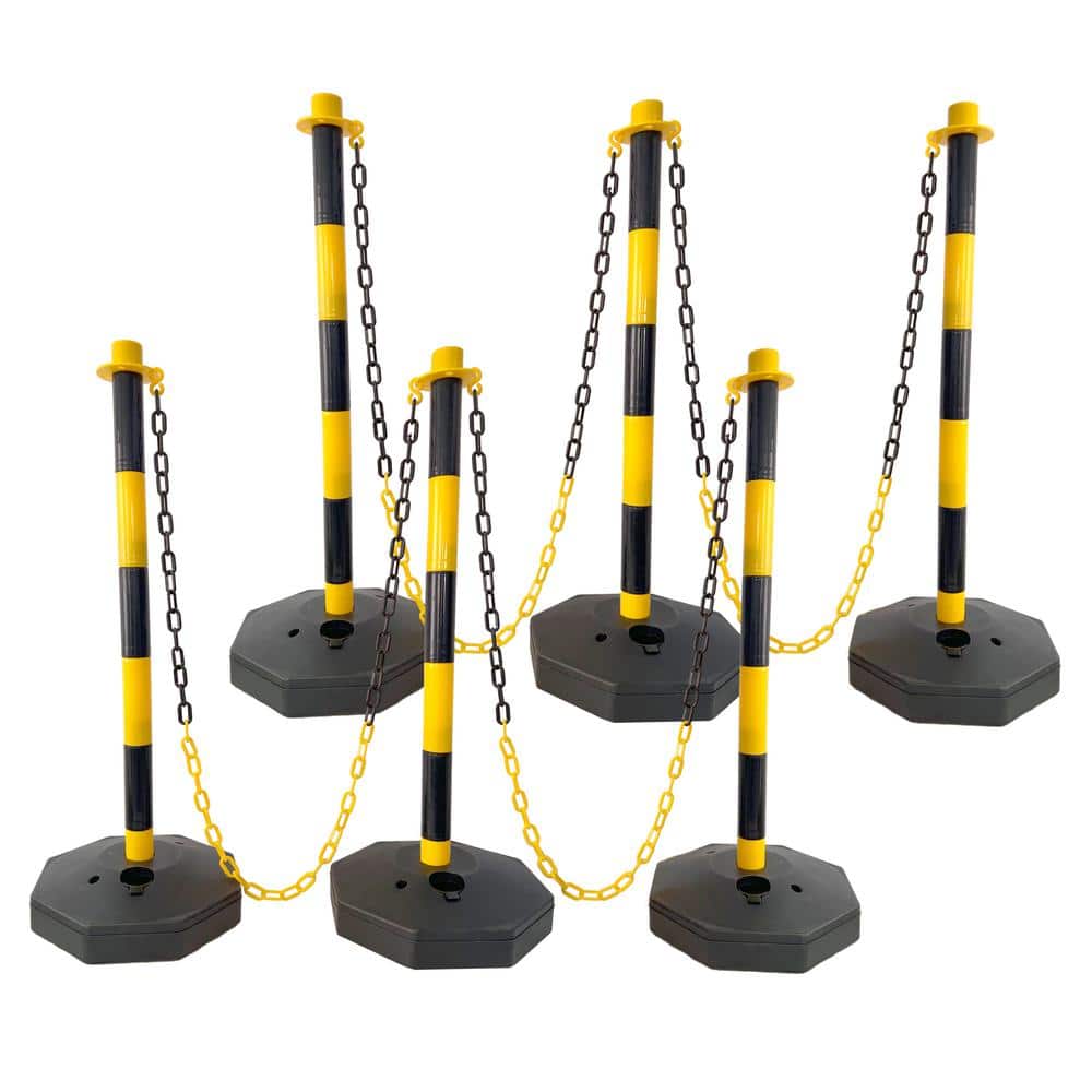 Tidoin 6-Pack Yellow 11.25 in. x 11.25 in. x 2.7 ft. Composite Fence Picket Post Cones with Fillable Base and 5 ft. Chain